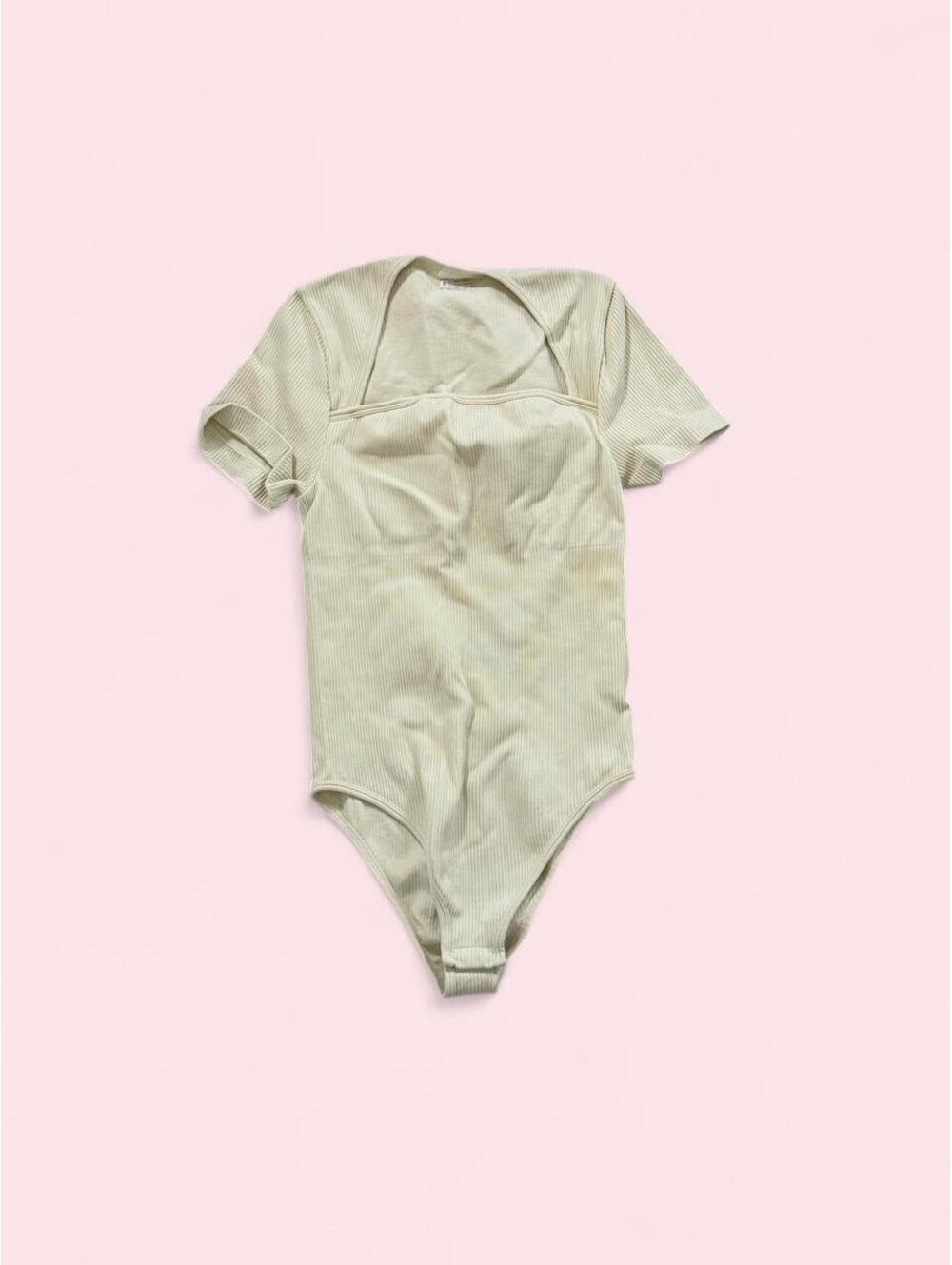 Women's Cream and White Bodysuit